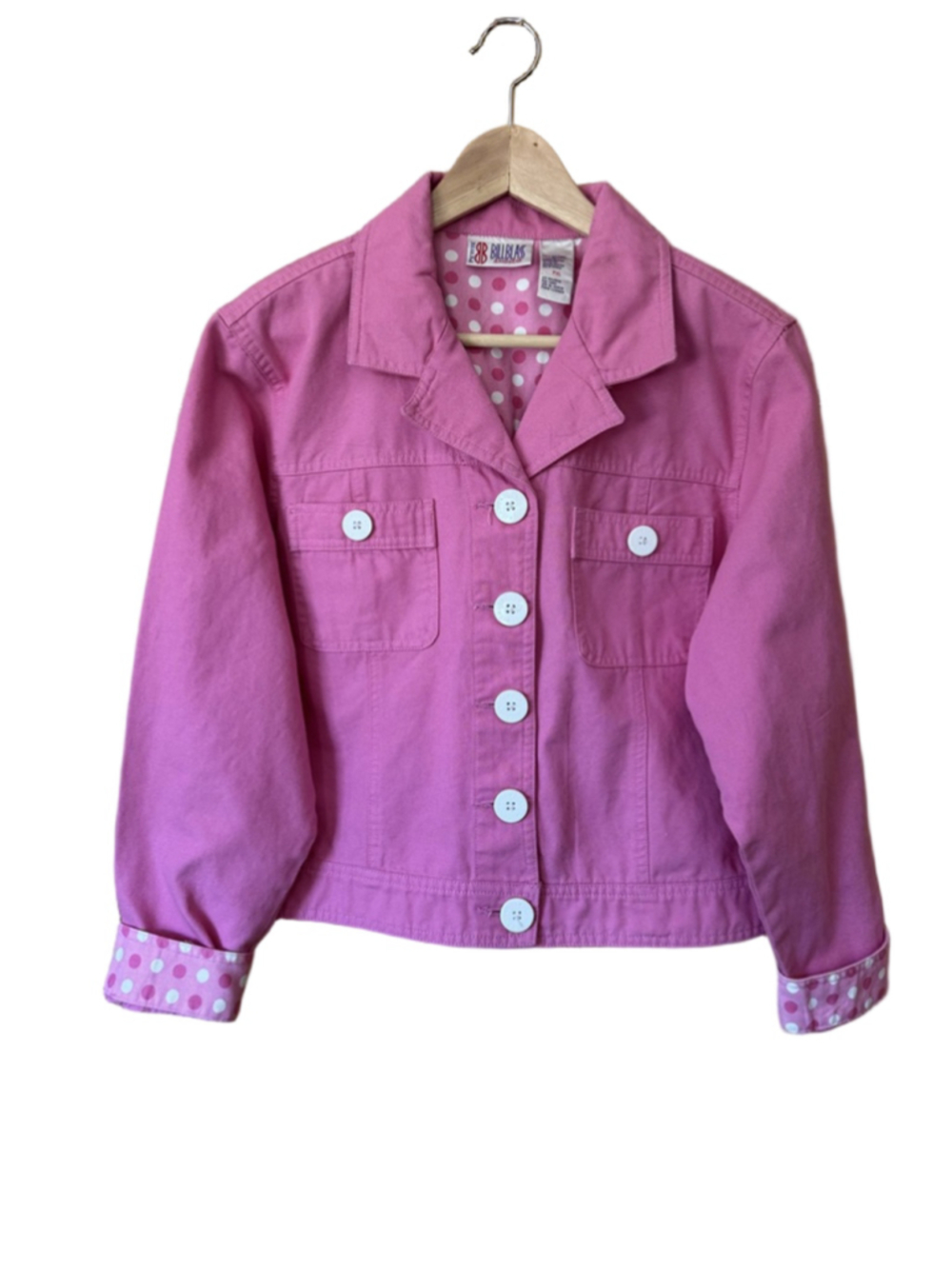Petite BillBlass Jeanswear Pink Jean Jacket with Polka-Dot Lining size PXL